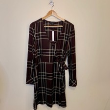 Sanctuary Upbeat Plaid Brown Long Sleeve Wrap Dress NWT 10