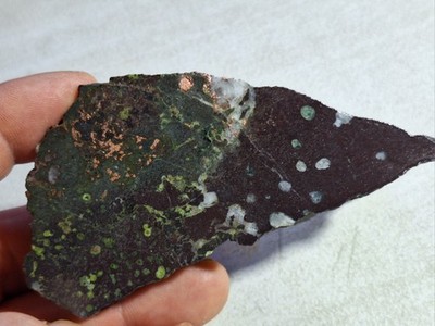 Pretty Copper Epidote And Calcite In Basalt Lava -Polished Stone Slab - Michigan