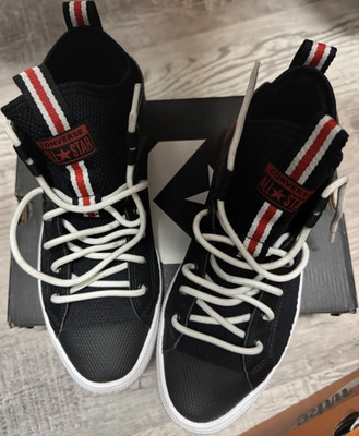 Converse All Star Mid Top Lace Up Sneakers Black White Red Solid Unisex