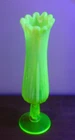 Rare Fenton Cactus Vaseline Topaz Opalescent Swung Bud Vase Uranium 10 1/4"