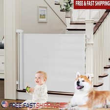 Retractable Baby Dog Gate Safety Double Lock Adjustable Stairs Doorways Hallways