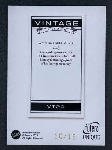 2023-24 Futera Unique Christian Vieri /15 Emerald Vintage Relics #VT29 - Picture 2 of 2