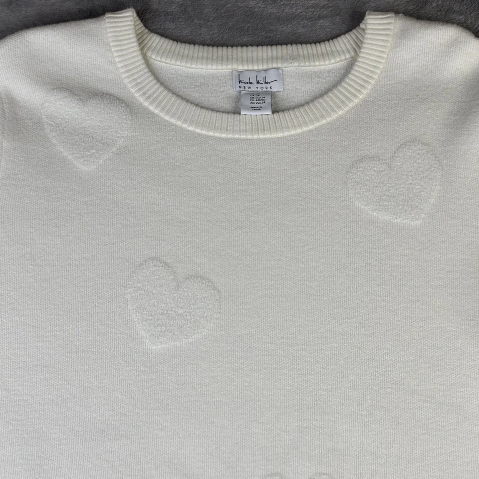 Nicole Miller Sweater Womens 2X Ivory Cloud Puffy Heart Crewneck Knit New - Image 2 of 4