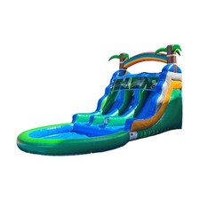 POP JUMP Tropical Island 23' Dual Lane Center Climb Waterslide With Attached Poo