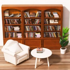 Mini Bookshelf with 240pcs Mini Books Sofa Desk Plant Dollhouse Bookshelf
