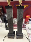 Maitland-Smith Pair Architectural Table Lamps Black Gold Square Column Art Deco — photo 2