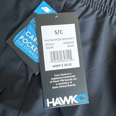 Tony Hawk Tech Ripstop Cargo Shorts Men's Black Pockets Pull On