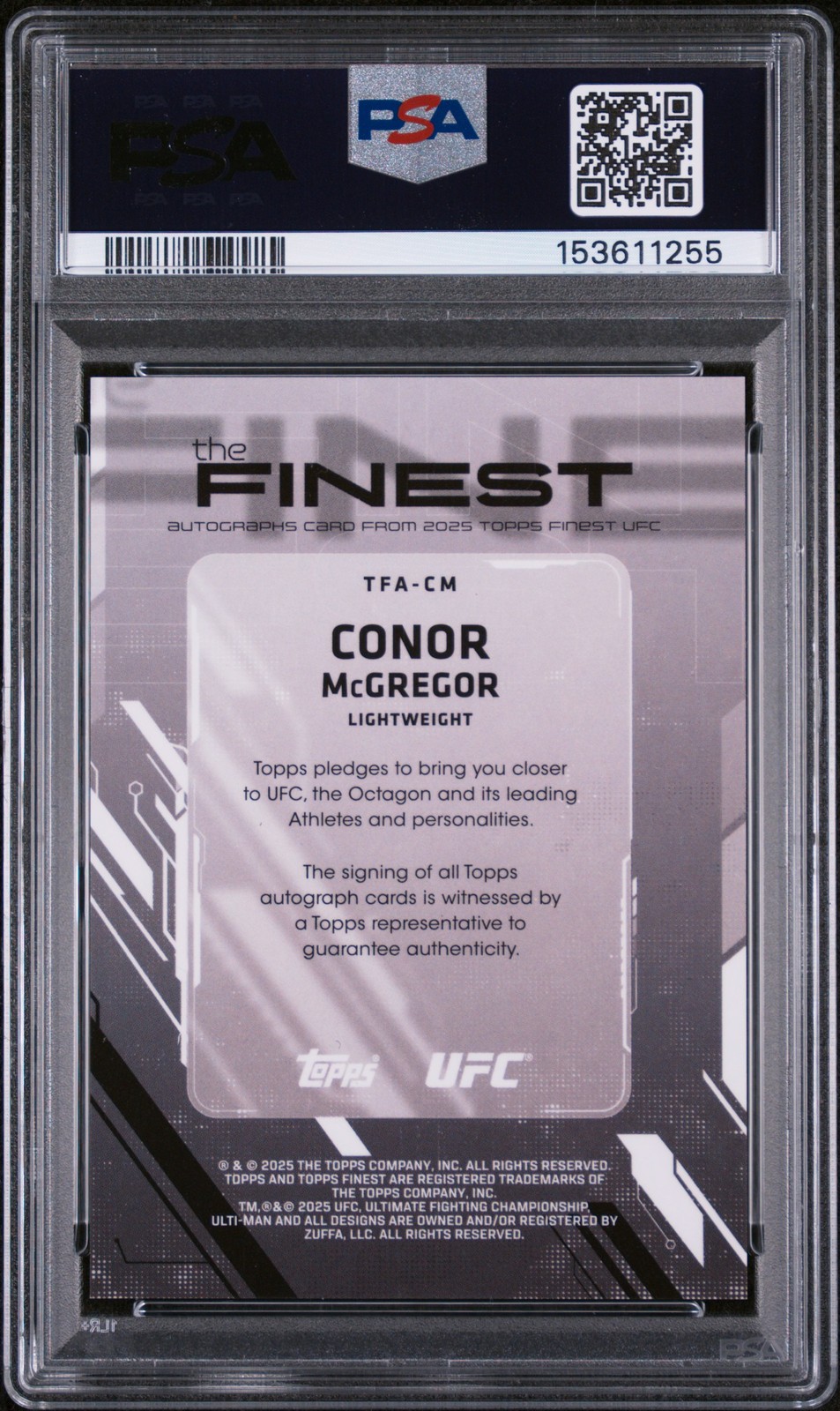 2025 TOPPS FINEST UFC THE FINEST AUTO BLUE CHECKERBOARD CONOR MCGREGOR /75 PSA 9 view 2