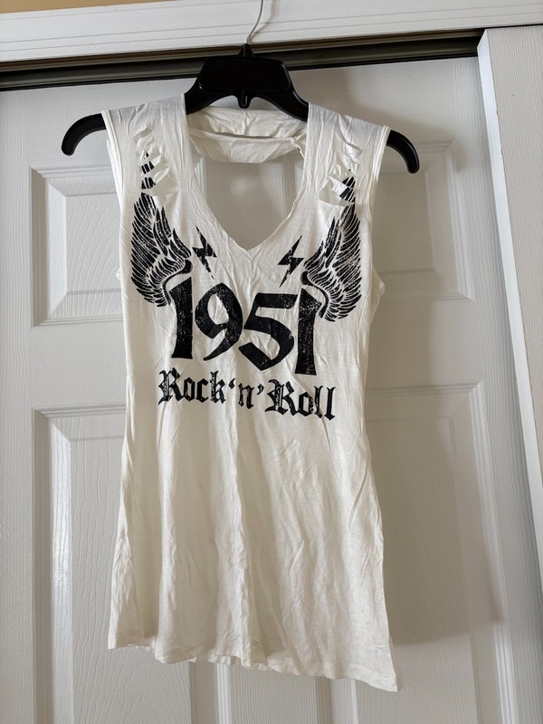 Women's "1951 Rock n Roll " White Sleeveless Top Size S