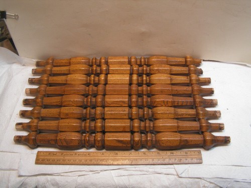 VINTAGE LOT OF 8 OCTAGON WOOD SPINDLES SALVAGED  15" +1/2" Pegs 16" Total Length