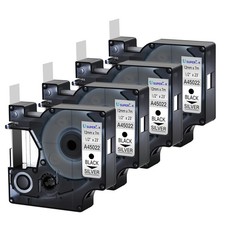 4pk 45022 DYMO D1 Black on Silver 12mm Lable Tape LabelManager 220P 250 350 400