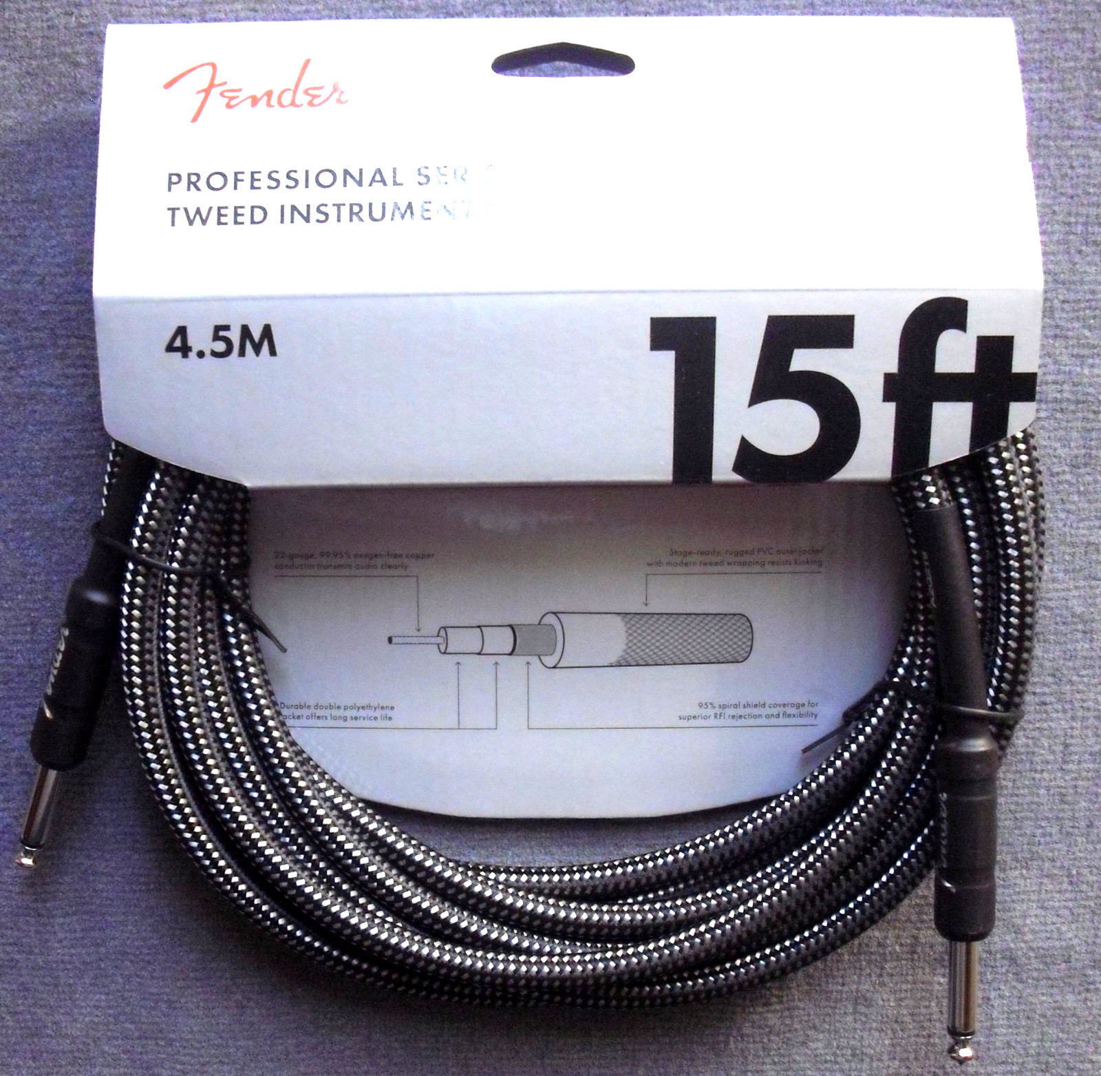 Fender Professional Series Instrument Cable 4.5 m Gray Tweed