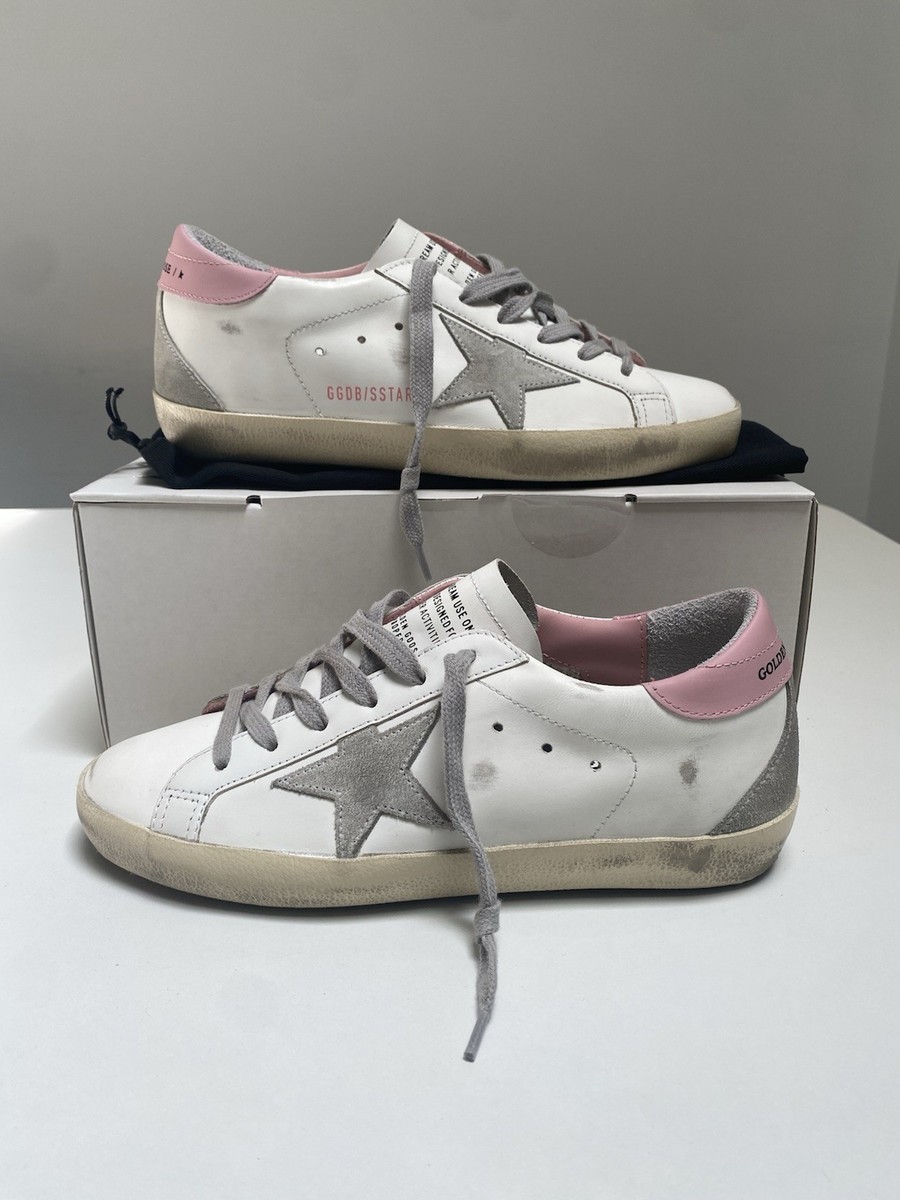 Golden Goose Superstar Sneaker White Leather/Pink/Gray Star Sz 38