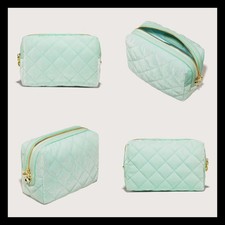 NWT Stoney Clover Lane Cherry on Top Mint Green Velvet Quilted Medium Pouch