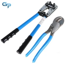 With Cable Cutter For 10-0 AWG Battery Cable Lug Crimping Tool Wire Crimper