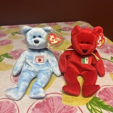 TY Beanie Baby Country Flag Bears, Nipponia Japan and Osito with Tags Lot of 2