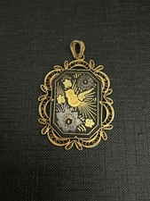 BIJOU VINTAGE PENDENTIF OR DE TOLÈDE MOTIF OISEAUX FLEURES