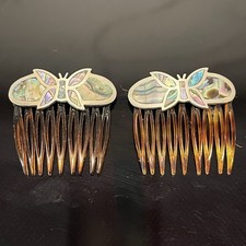 Vintage Butterfly Abalone Inlay Hair Combs Set of 2 Made In France