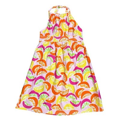 Lilly Pulitzer Squeeze Me Halter Dress Girls Size 6 Lemon Orange Pink Yellow