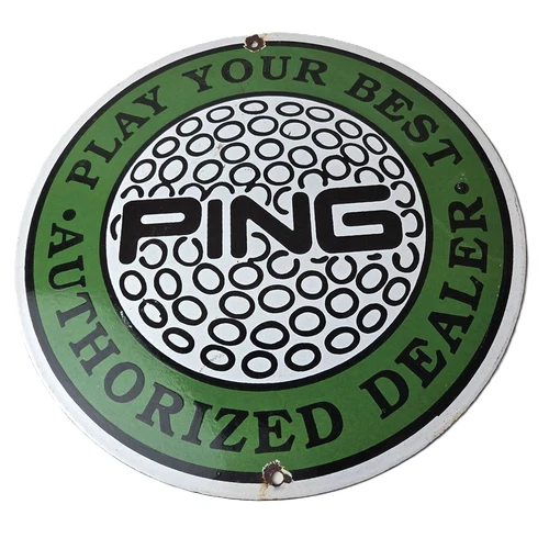 Vintage Ping Golf Sign - Play Your Best Golfing Dealer Porcelain Gas Pump Sign