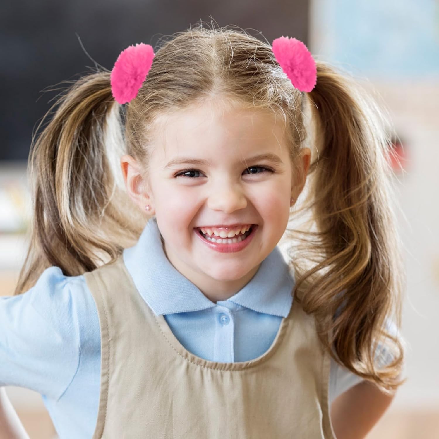 Lusofie 2Pcs Hot Pink Pompom Hair Tie Furry Faux Rabbit Fur Fuzzy hot pink 