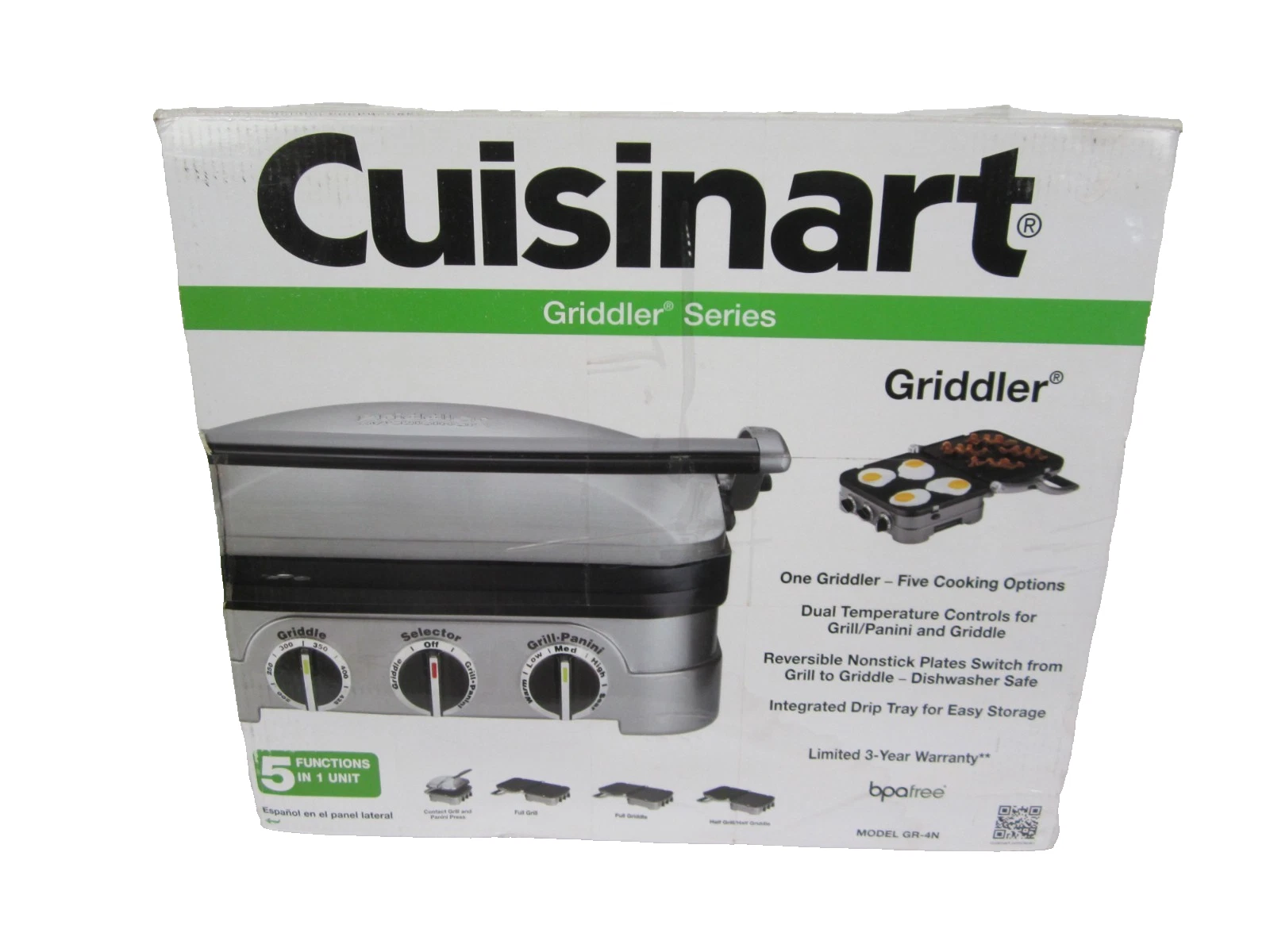 Cuisinart 5-in-1 Grill Griddler Panini Maker Set GR-4N Nonstick Plate Working
Opens in a new window 