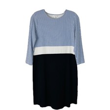 J. Jill blue white striped coastal nautical color block stretchy midi dress XS