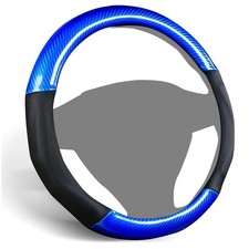Blue Carbon Fiber Leather Steering Wheel Cover Universal 15 inch