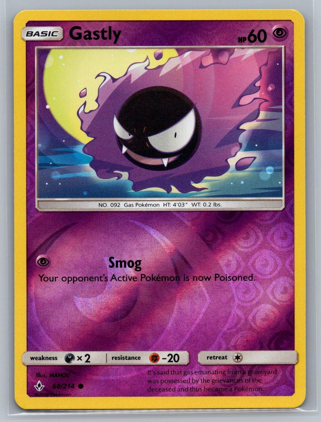 Reverse Holo Gastly 68/214 Common Unbroken Bonds Pokemon NM