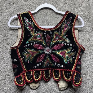 Vintage Polish European Black Velvet Beaded Sequins Polk Vest German Corset READ