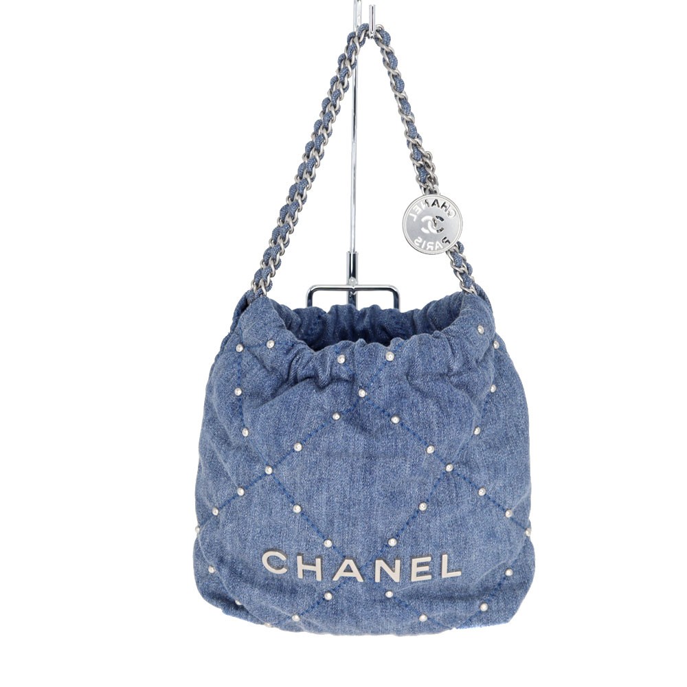 Chanel Mini 22 AS3980 Denim Silver Shoulder Bag Silver Hardware 2022 #KNB073