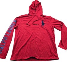 Polo Ralph Lauren Shirt Mens Medium Hoodie Pullover Big Pony Polo USA Spell Out