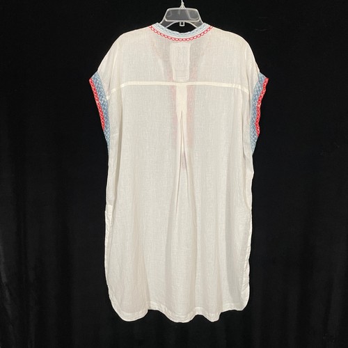 Vestido Johnny Was Kaftan Blanco Bordado Algodón Lino Natación Encubrimiento L - Imagen 6 de 6