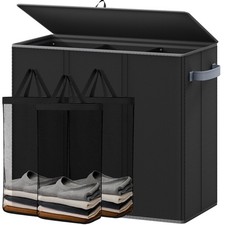180L Laundry Hamper 3 Section, Large Laundry Hamper with Lid, Dirty Clothes H...