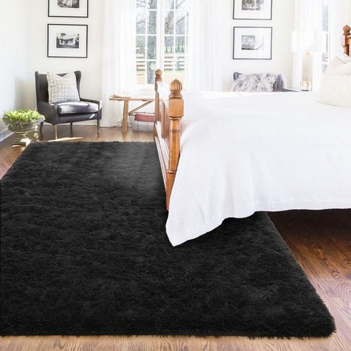 ISEAU Black Rug Super Soft Shaggy 4x6 Feet Rugs for Bedroom, Fluffy Area Rug ... - Picture 7 of 8