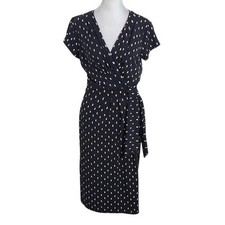 Ann Taylor Black Print Wrap Dress Size 2 Black and White Wrap Style Dress