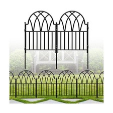 Garden Fence - 17 in H x 10.56ft L Arched Metal Fence Panel No Dig Fence, G...