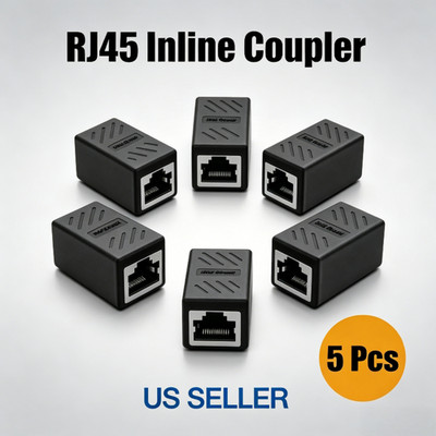 5 Pack RJ45 Inline Coupler Cat 7 Cat6 Cat 5 Ethernet Cable Extender Connector