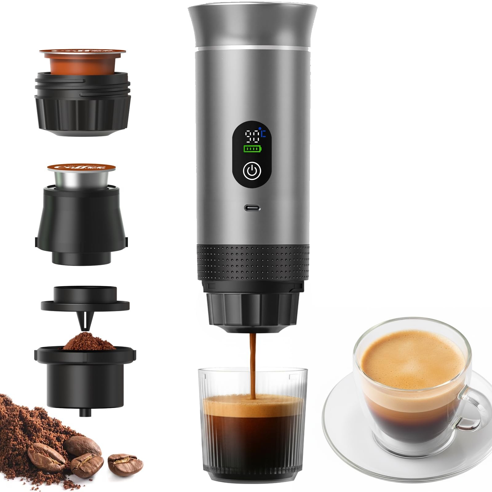 Portable 3-in-1 Espresso Coffee Maker, Self-Heating & Rechargeable with Smart...
