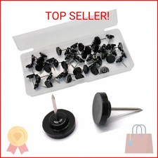 Biaungdo 50 Pcs Black Flat Push Pins, Plastic Round Head Thumb Tacks for Cork Bo