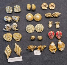 Lot Of 15 Vintage Gold Toned Clip On Earrings