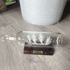 HMS Victory Military Ship Glass Bottle Ornament with Wooden Stand
