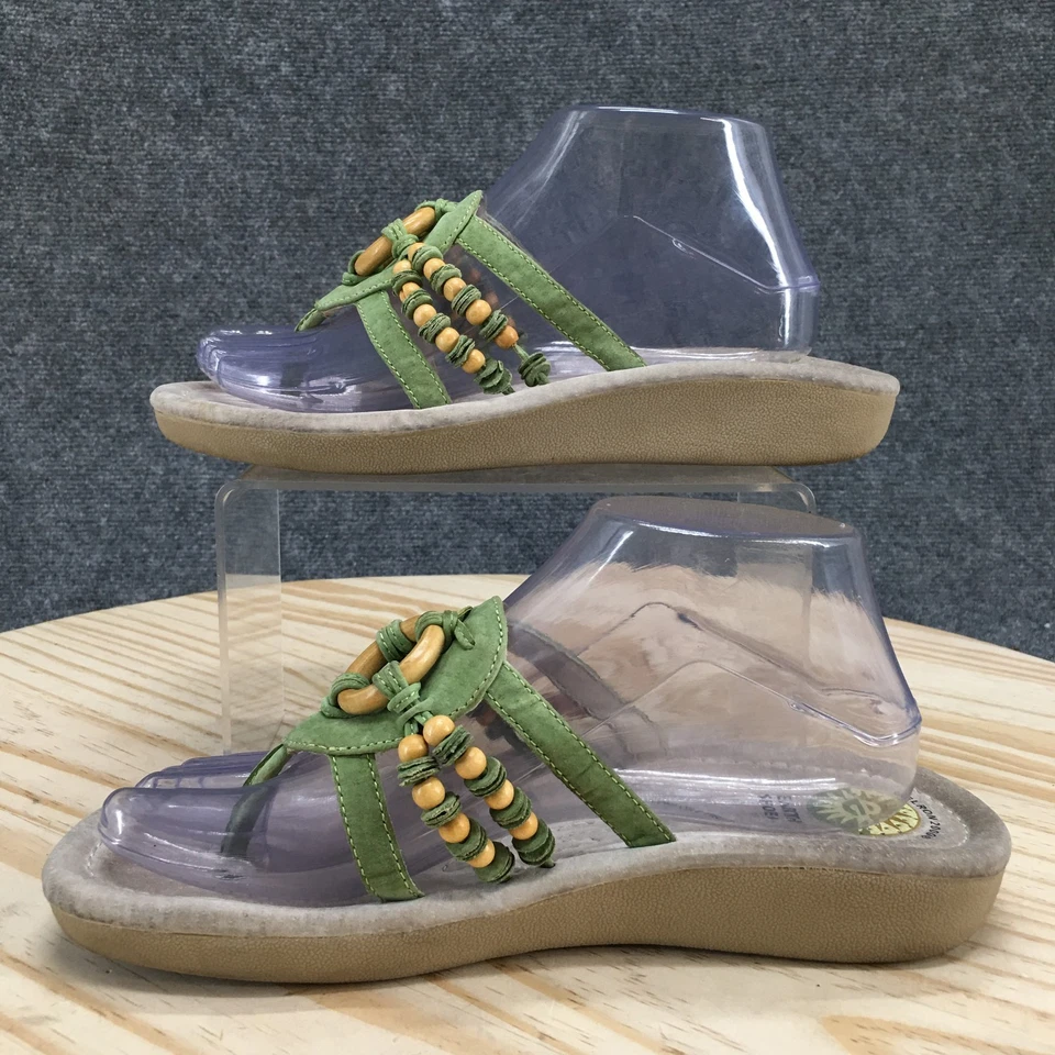 Earth 凉鞋女式 8.5 Logan 休闲一脚蹬人字拖绿色皮革 — 第 2/4 张图片