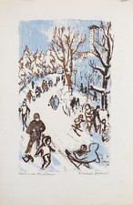 DDR Kunst - Ingeborg M.-Grabowski Lithographie "Winter in den Müggelbergen" 1950