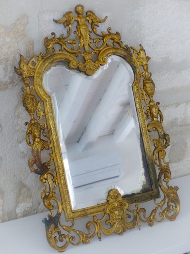 Wunderschöner großer antiker französischer Bronze Spiegel von 1880 selten Engel & Maskaron Köpfe - Bild 4 von 21