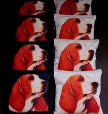 BASSET HOUND HUNTING DOG BLACK AND SIENNA Set of 8 ACA Cornhole Bean Bags B157