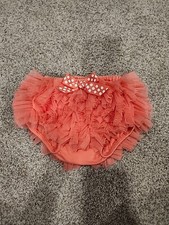 Mud Pie baby girl 6-9 Month Coral Ruffle Diaper Cover With Bow
