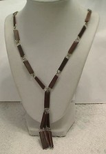 Vintage Folk Art Boho Paper Clip Woodgrain Wallpaper TasselNecklace, 18"