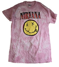 Nirvana Smiley Face Logo Pink White Tie Dye Grunge T-Shirt Size Medium