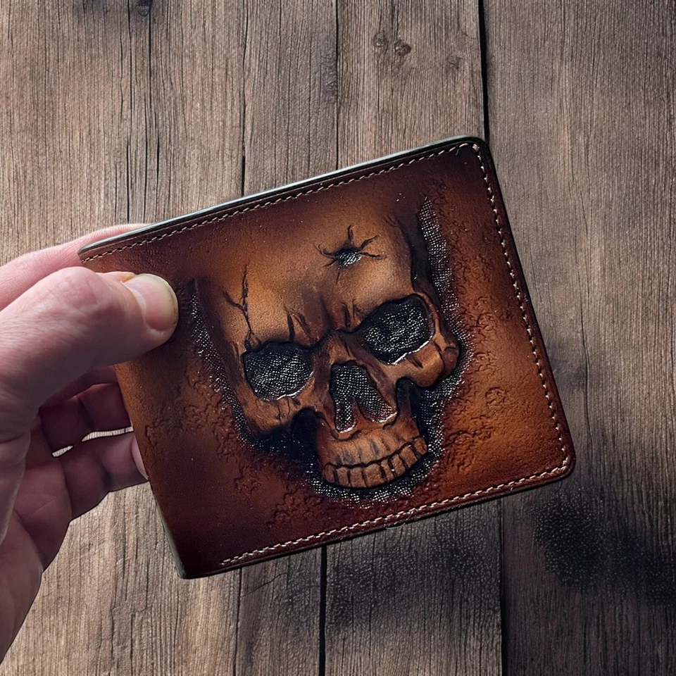 Skull wallet Genuine Leather wallet Skeleton, Custom wallet, Personalized wallet - Image 3 of 4